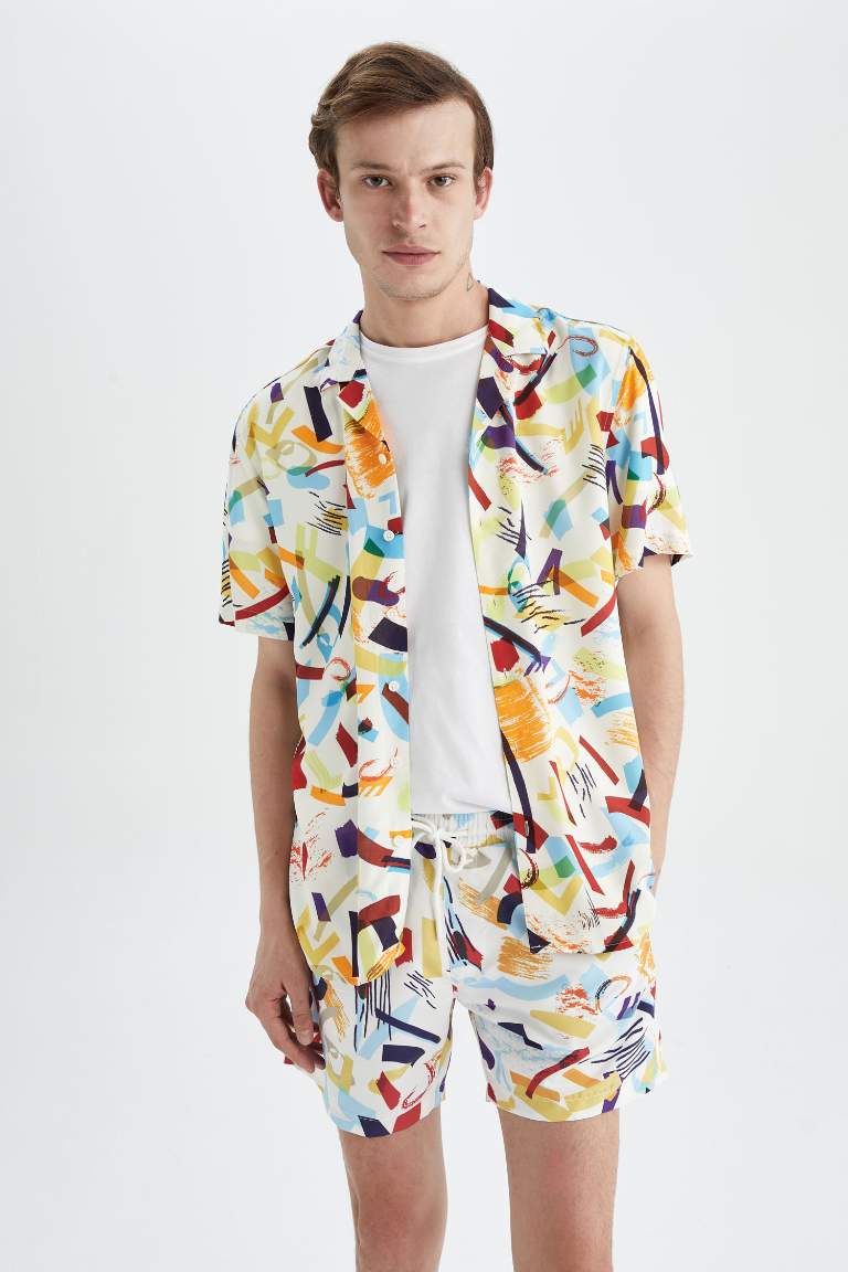 Regular Fit Printed Viscose Hawaiian Shirt