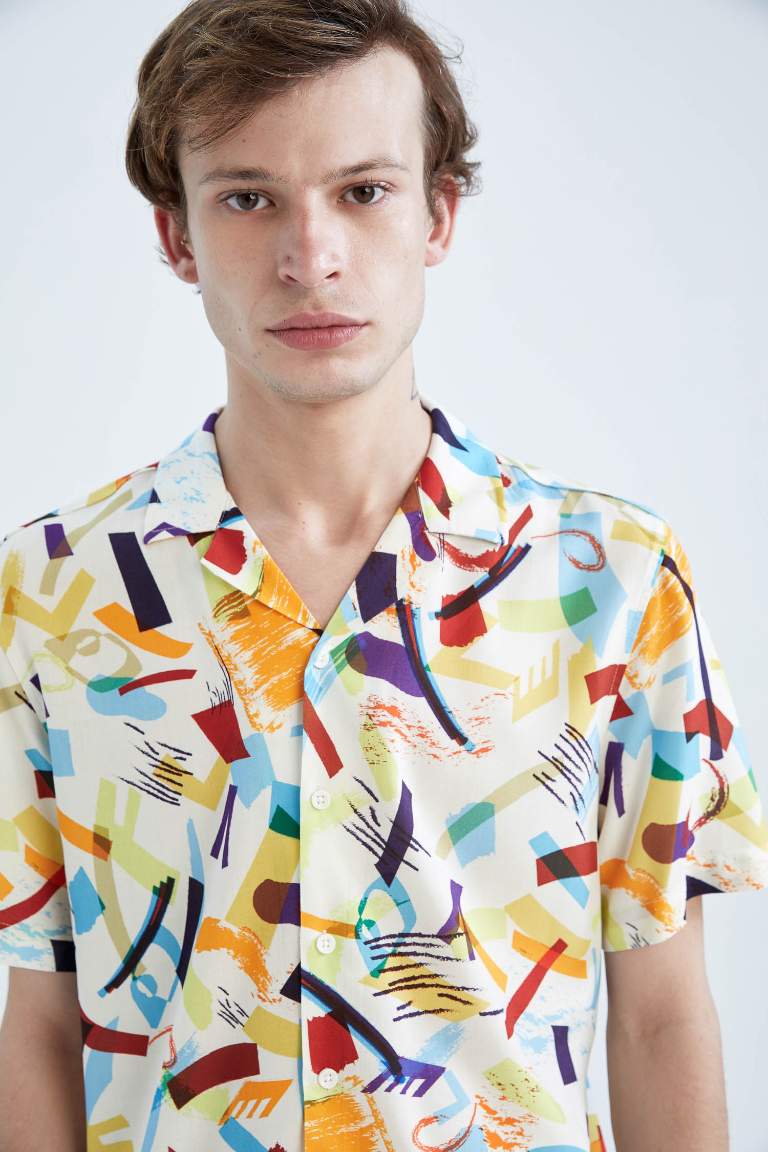 Regular Fit Printed Viscose Hawaiian Shirt