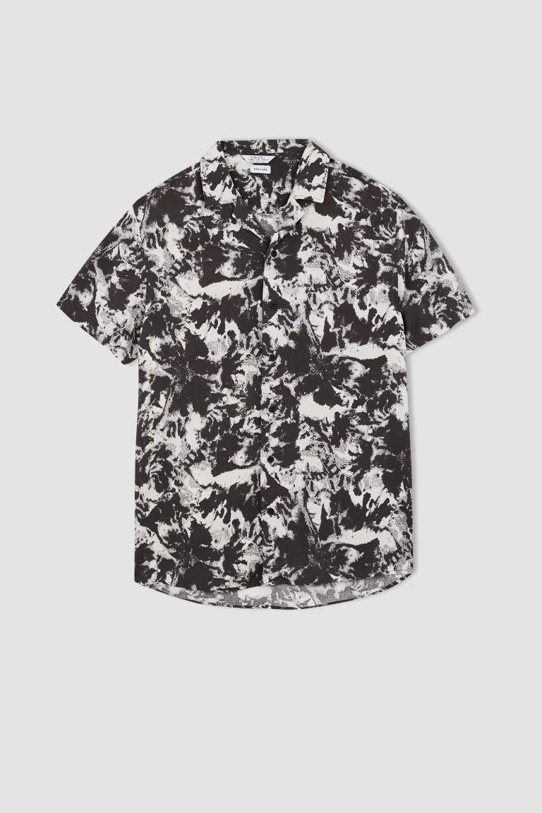 Regular Fit Short Sleeve Palm Print Viscose Shirt