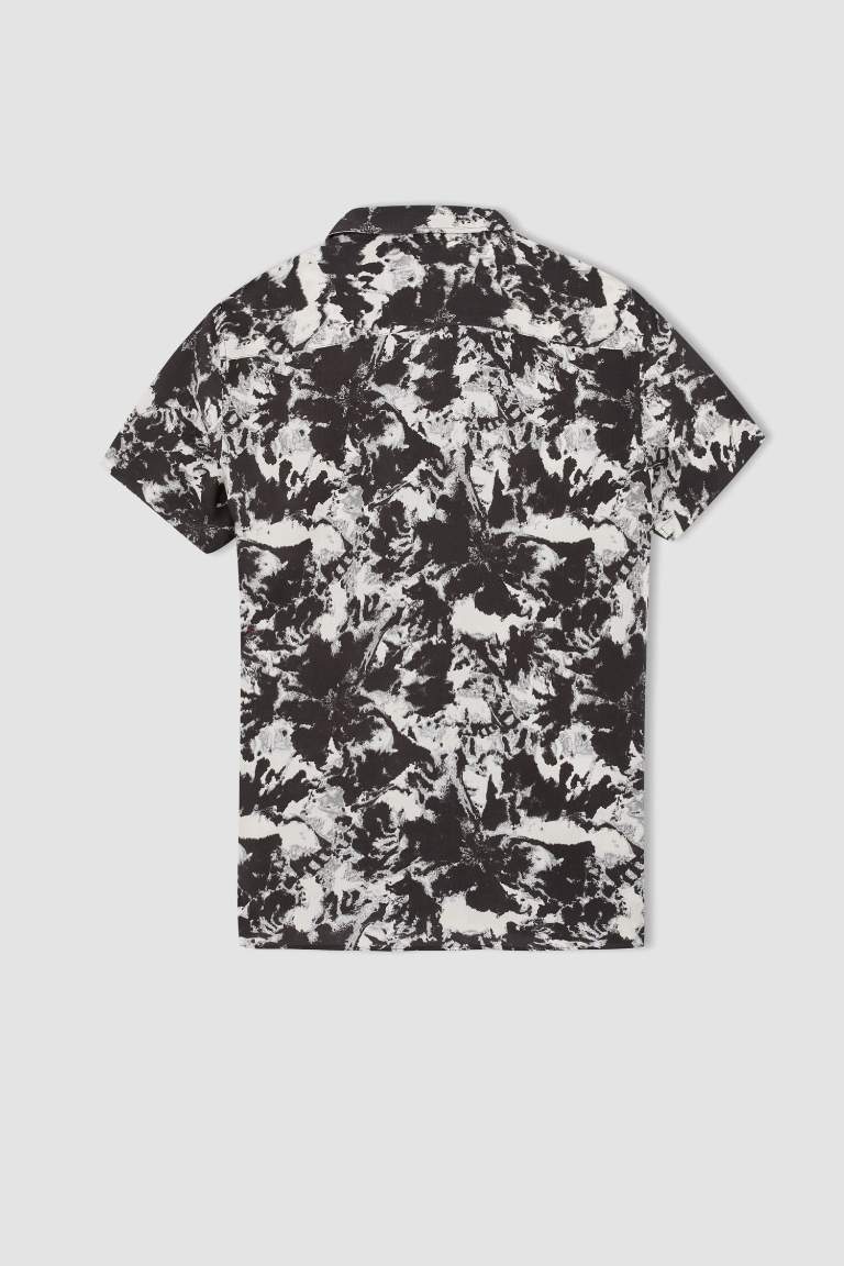 Regular Fit Short Sleeve Palm Print Viscose Shirt