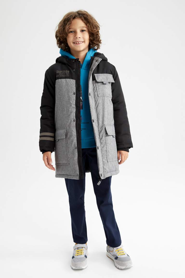 Erkek Çocuk Kapüşonlu Pelüş Astar Parka