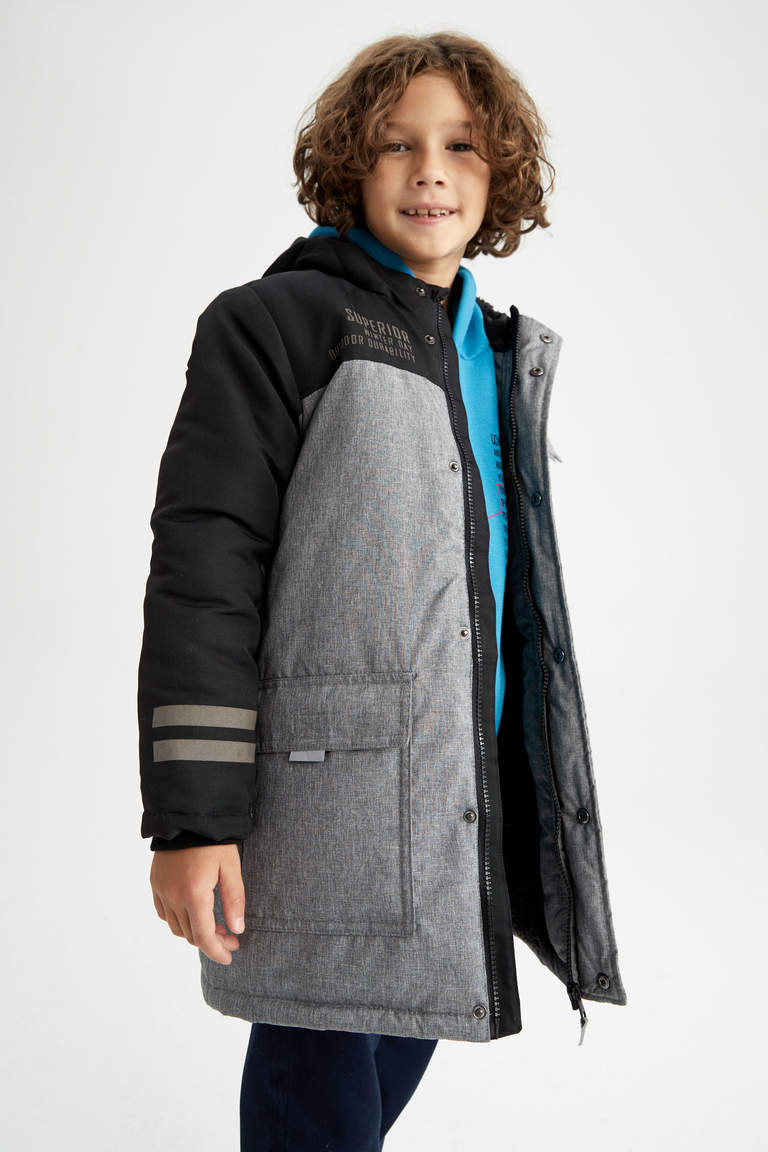 Anthracite BOYS & TEENS Boy Hooded Plush Lining Jacket 2456544 | DeFacto