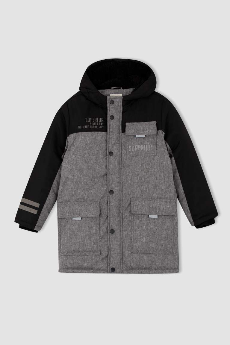 Erkek Çocuk Kapüşonlu Pelüş Astar Parka