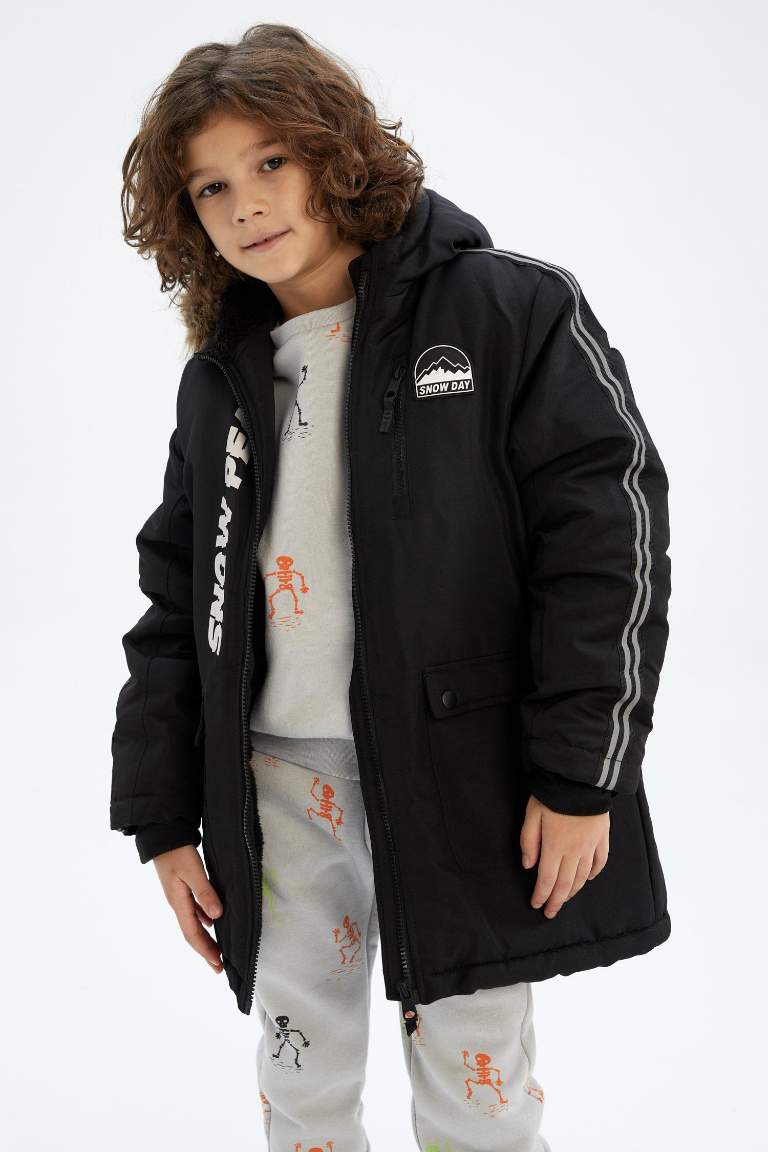 Erkek Çocuk Kapüşonlu Pelüş Astar Parka