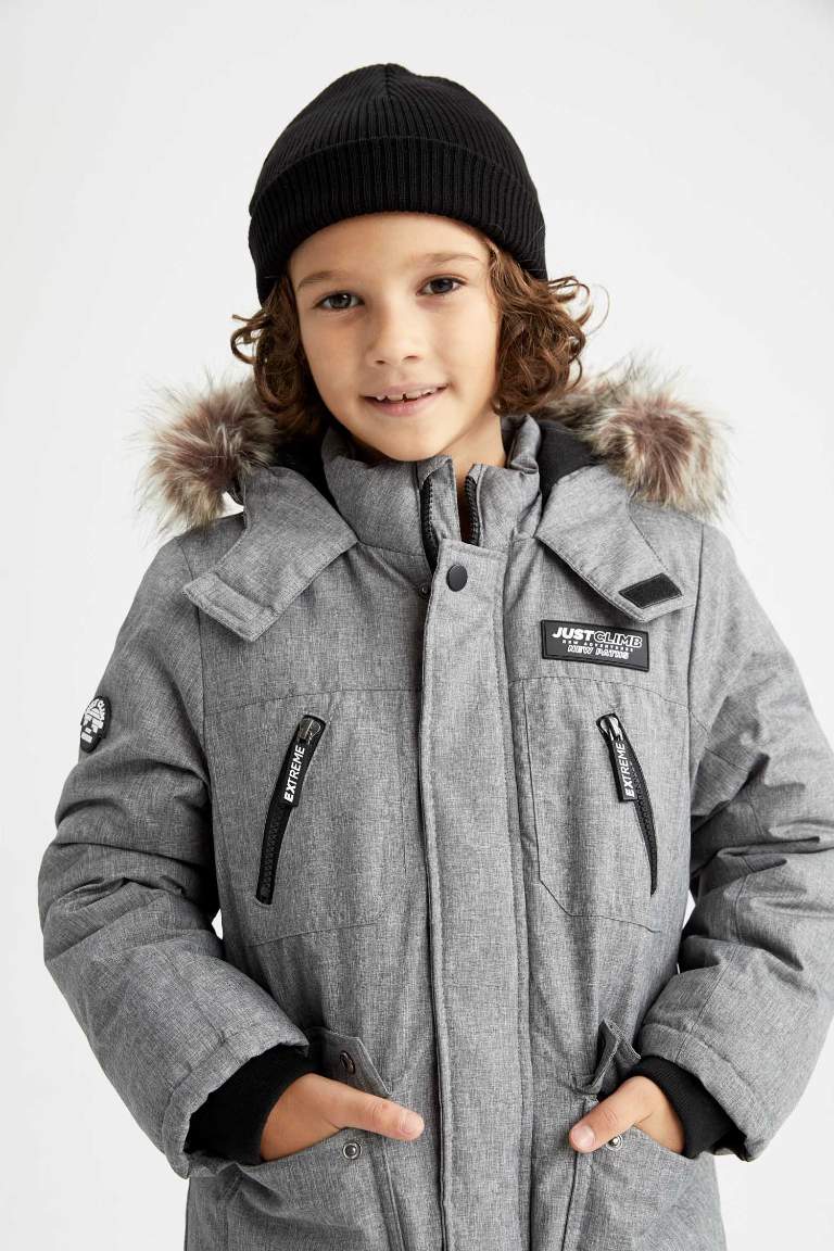Erkek Çocuk Kapüşonlu Polar Astarlı Parka