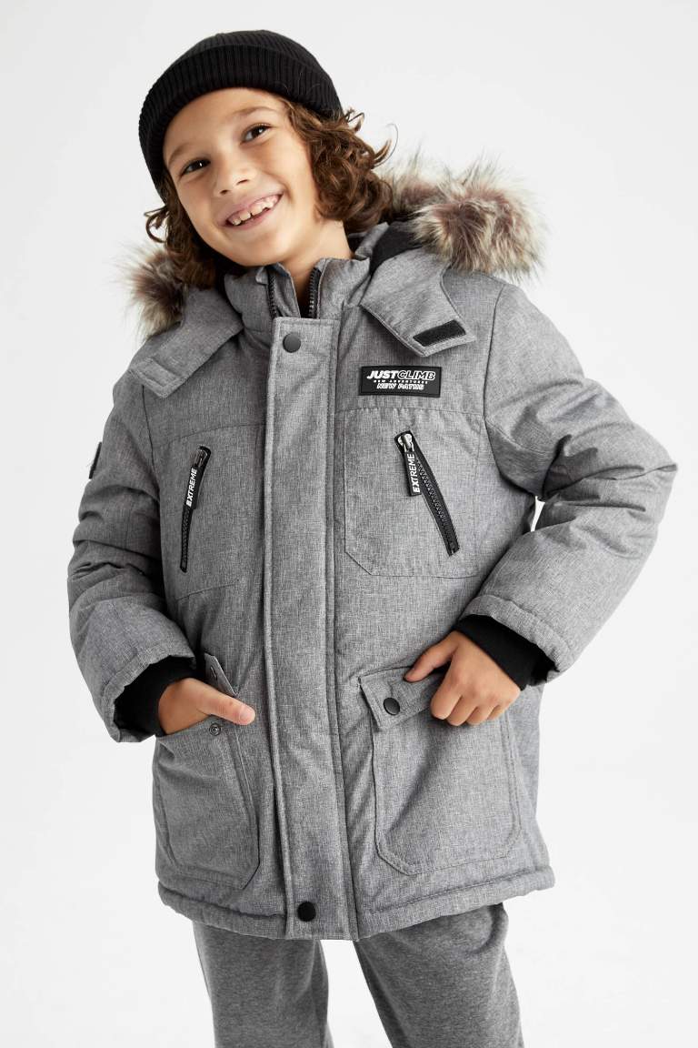 Erkek Çocuk Kapüşonlu Polar Astarlı Parka