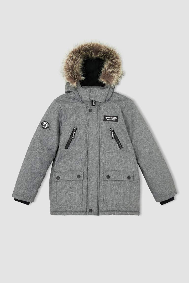 Erkek Çocuk Kapüşonlu Polar Astarlı Parka