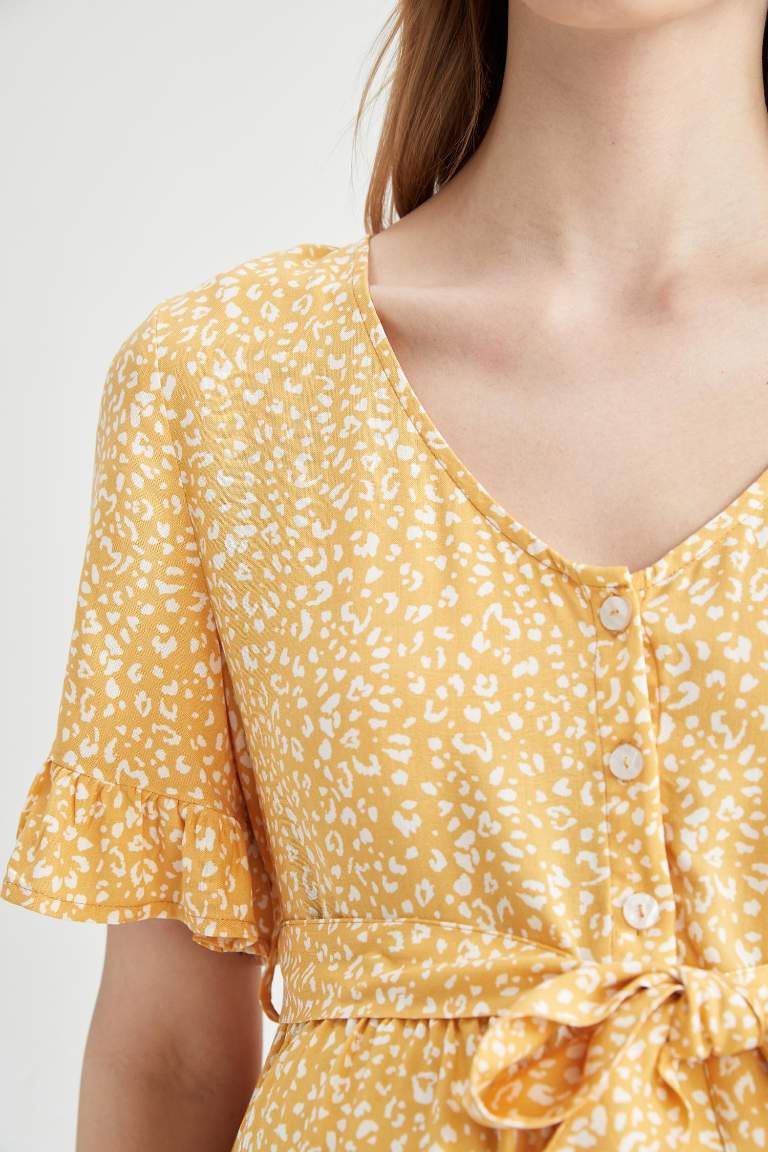 Regular Fit V Neck Floral Patterned Short Sleeve Maternity Dress