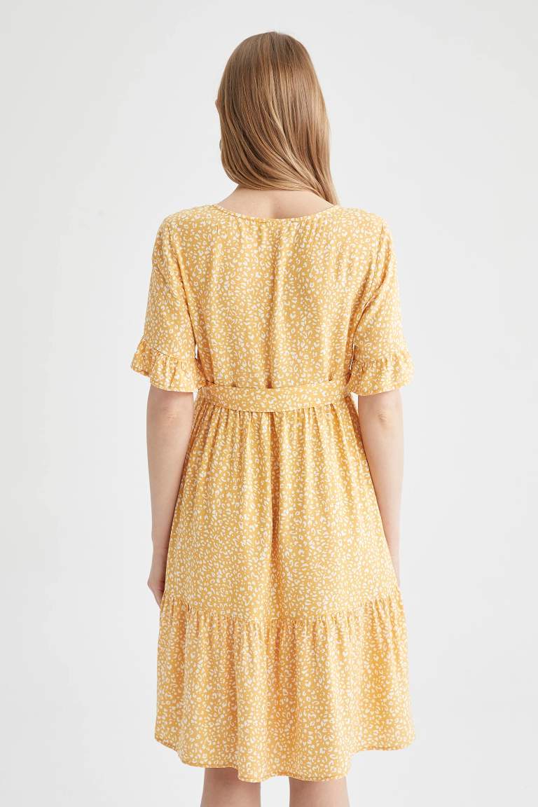 Regular Fit V Neck Floral Patterned Short Sleeve Maternity Dress