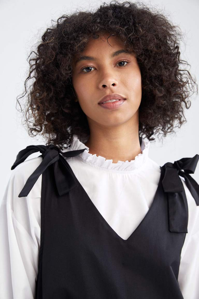 Regular Fit V Yaka Basic Maxi Jile Elbise ve Gömlek Takımı