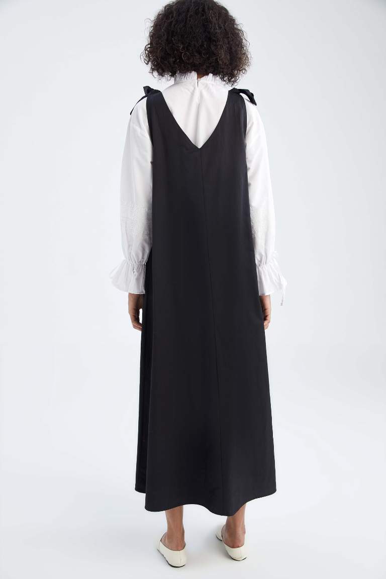 Regular Fit V Yaka Basic Maxi Jile Elbise ve Gömlek Takımı