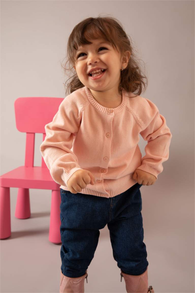 Pink BABY GIRL Baby Girl Crew Neck Cotton Cardigan 2500020 DeFacto