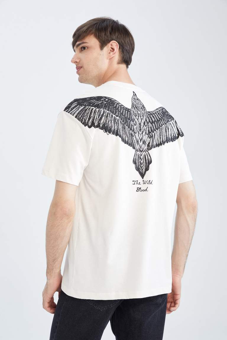 Boxy Fit Short Sleeve Back Eagle Print T-Shirt