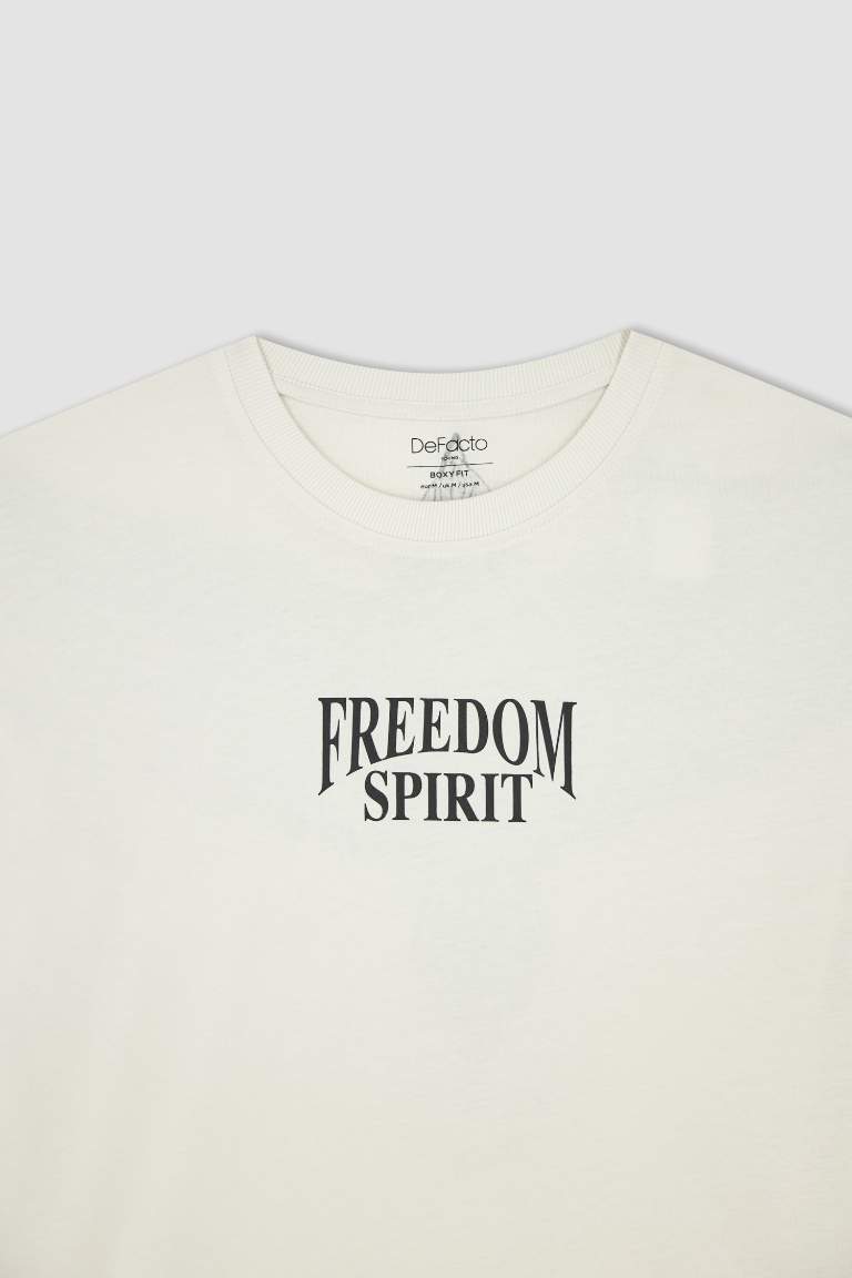 Boxy Fit Short Sleeve Back Eagle Print T-Shirt