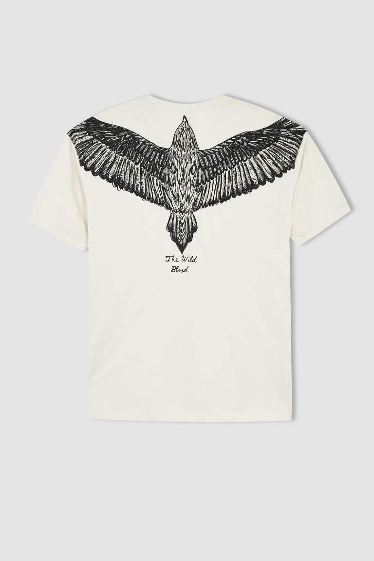 Boxy Fit Short Sleeve Back Eagle Print T-Shirt