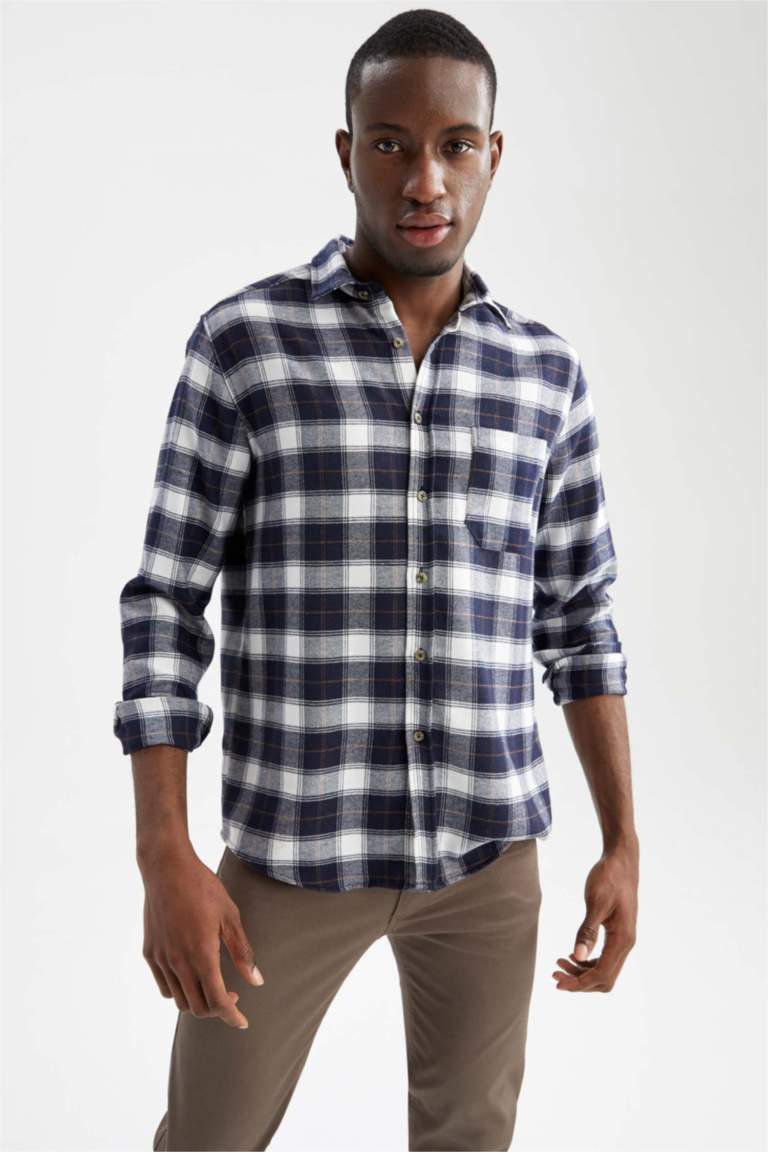 Regular Fit Long Sleeve Square Print Shirt