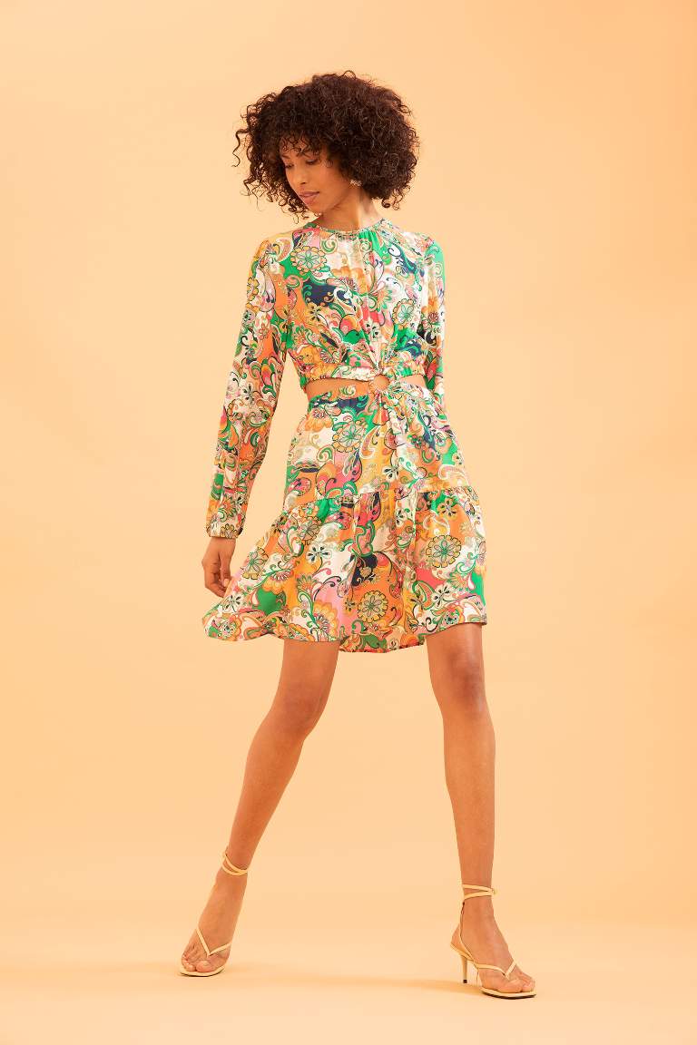 Long Sleeve Floral Print Mini Dress