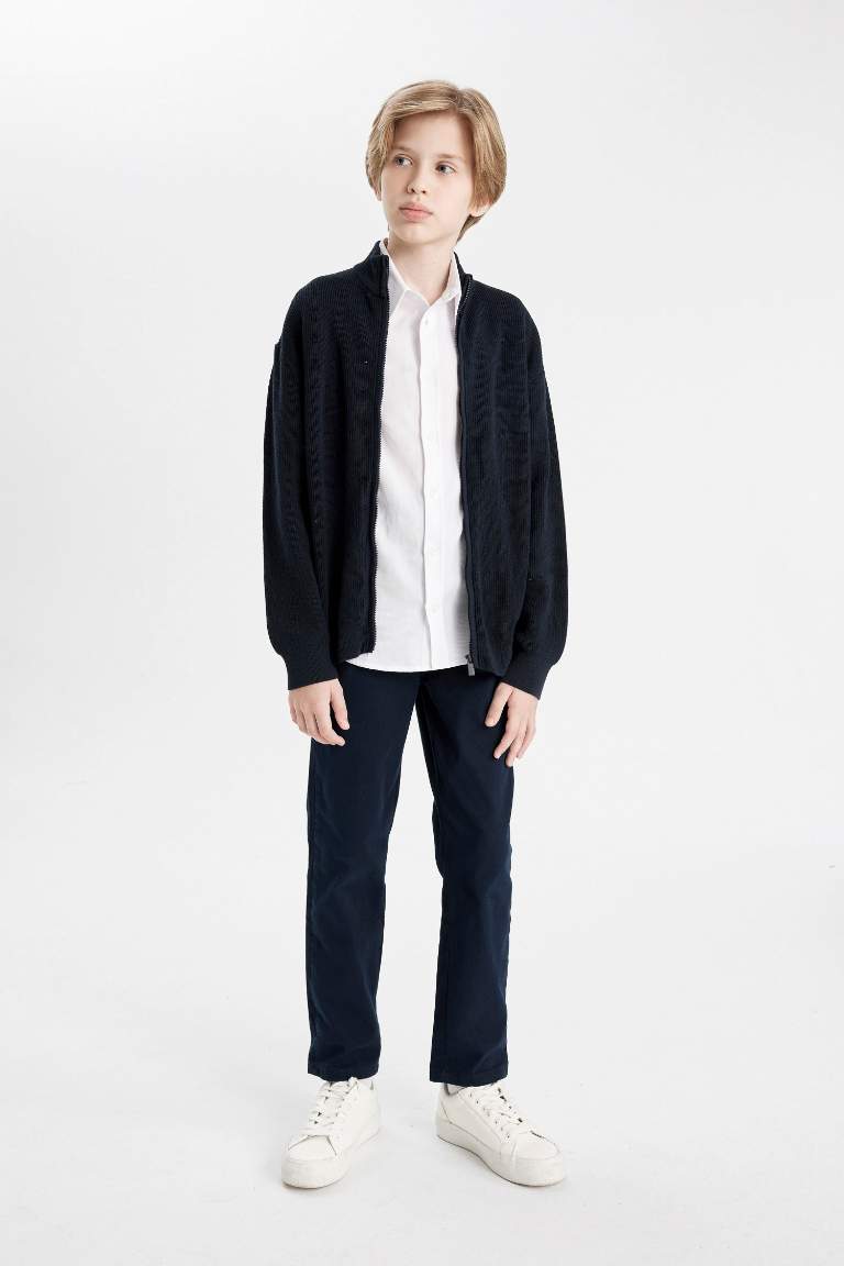 Boy Zippered Navy Blue School Cardigan