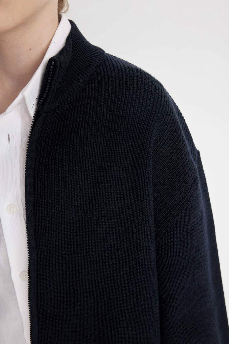 Boy Zippered Navy Blue School Cardigan