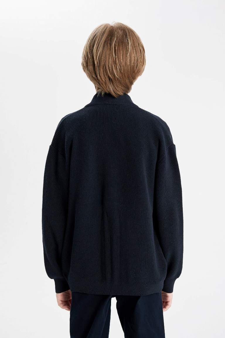 Boy Zippered Navy Blue School Cardigan