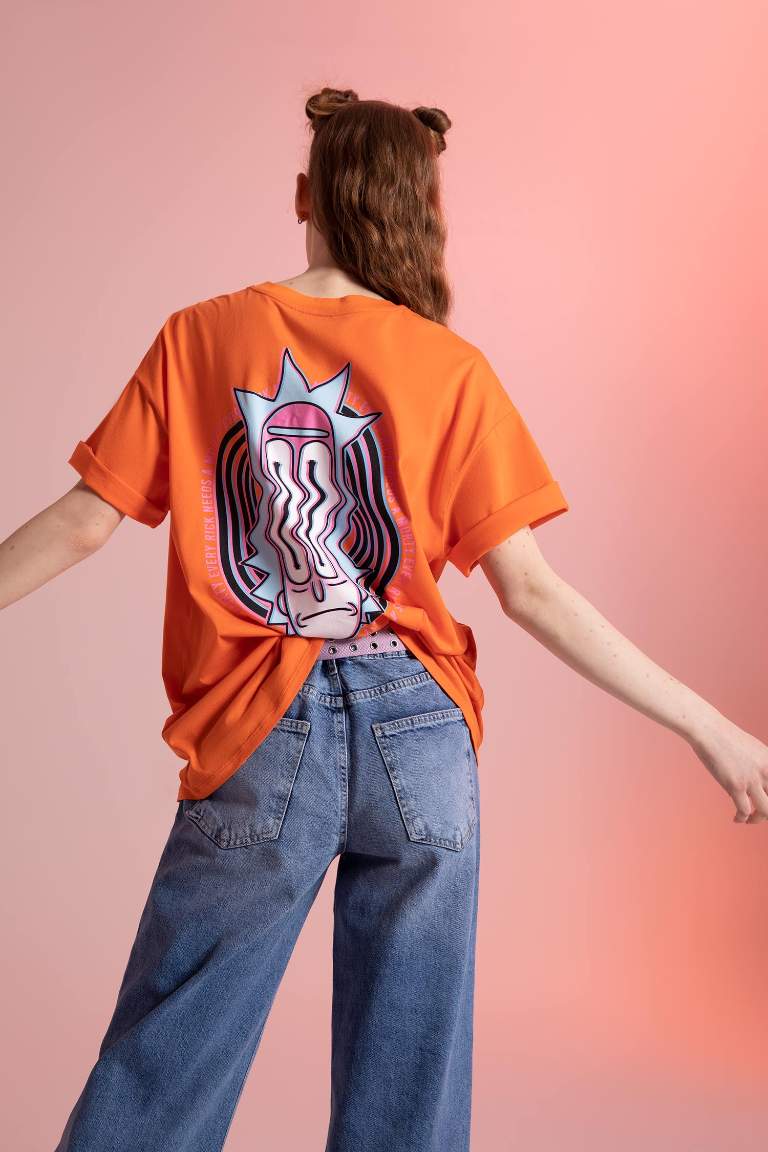Coool Rick and Morty Oversize Fit Crew Neck Back Printed Short Sleeve T-Shirt