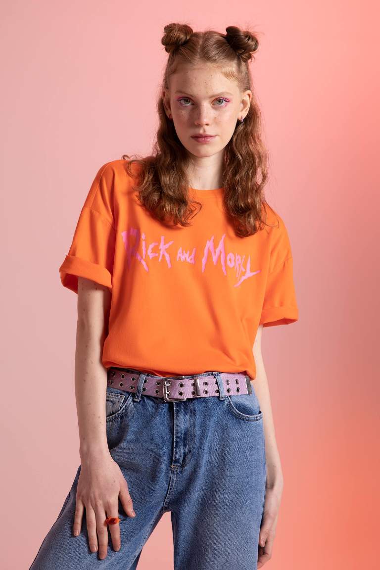 Coool Rick and Morty Oversize Fit Crew Neck Back Printed Short Sleeve T-Shirt