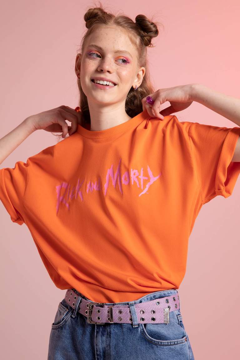 Coool Rick and Morty Oversize Fit Crew Neck Back Printed Short Sleeve T-Shirt