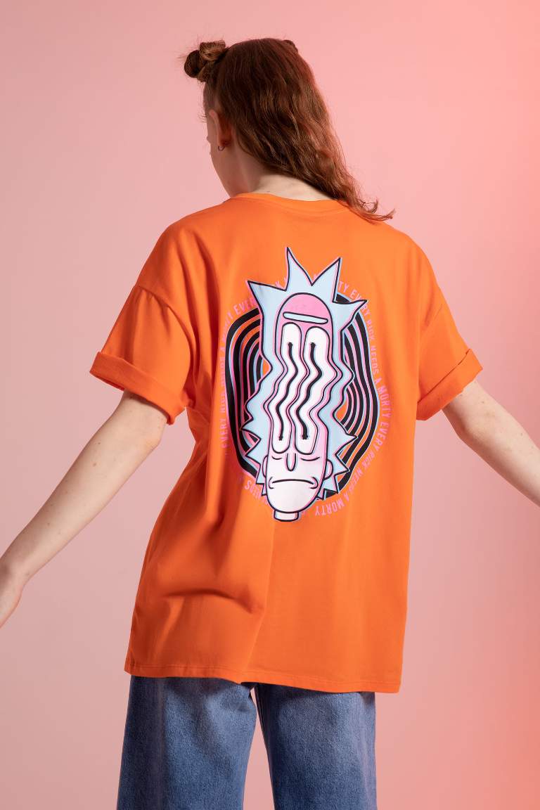 Coool Rick and Morty Oversize Fit Crew Neck Back Printed Short Sleeve T-Shirt