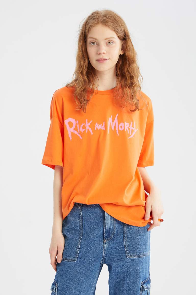 Coool Rick and Morty Oversize Fit Crew Neck Back Printed Short Sleeve T-Shirt