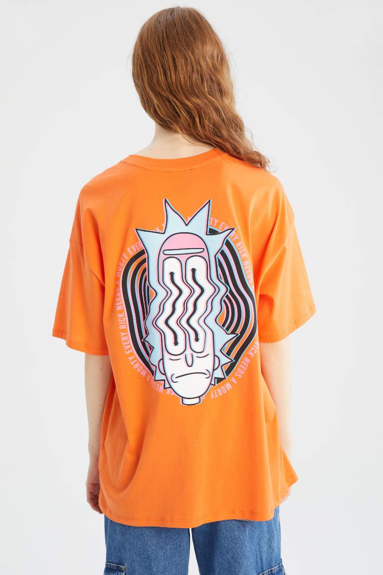 Coool Rick and Morty Oversize Fit Crew Neck Back Printed Short Sleeve T-Shirt