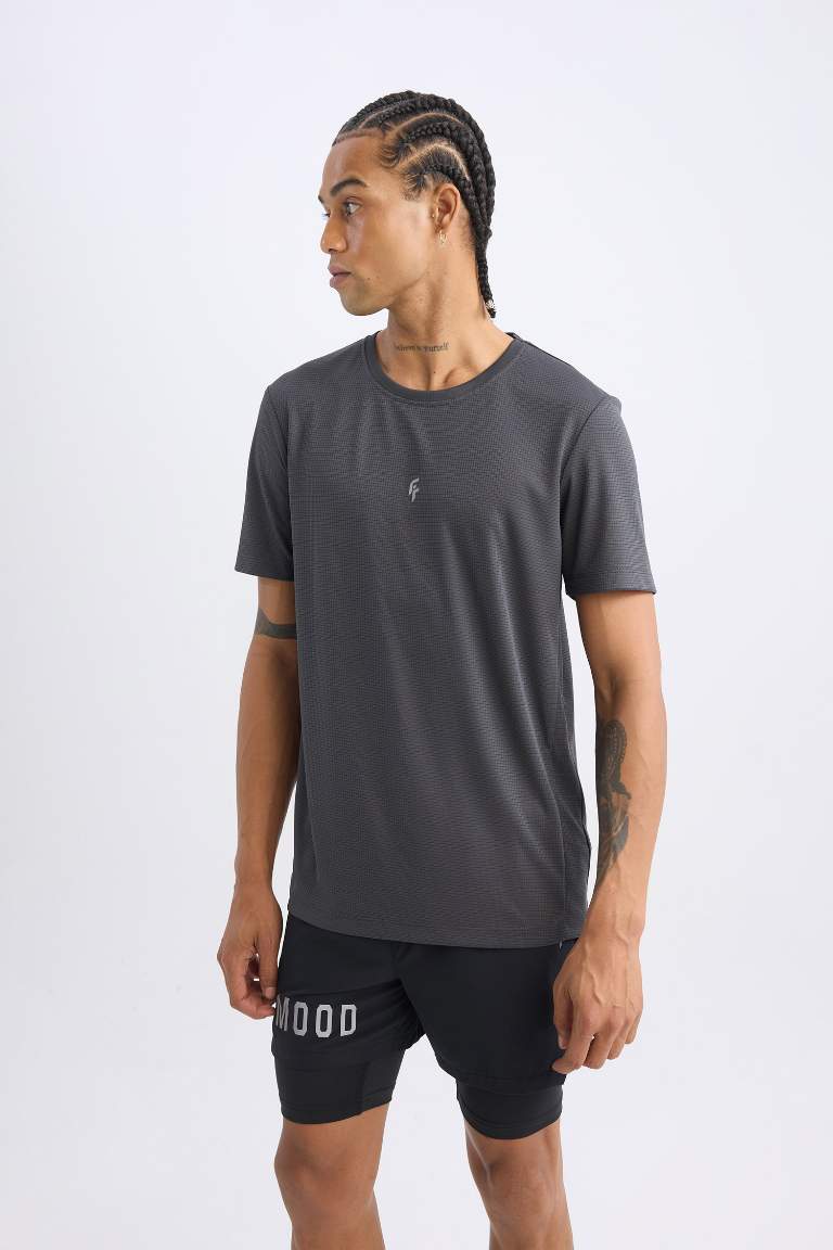 DeFactoFit Slim Fit Crew Neck Printed Sports T-Shirt