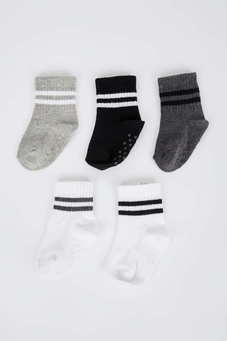 Lot de 5 chaussettes longues pour bébé garçon avec semelles antidérapantes