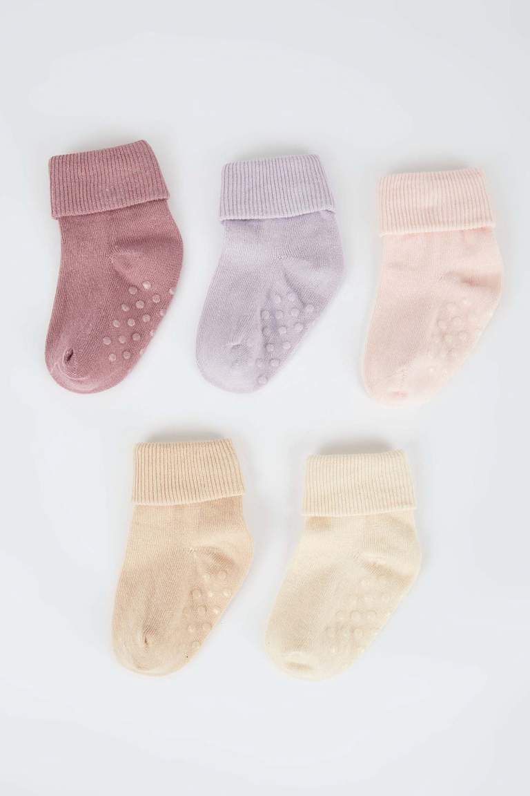 Baby Girl Cotton Non-Slip Sole 5 Pack Long Socks