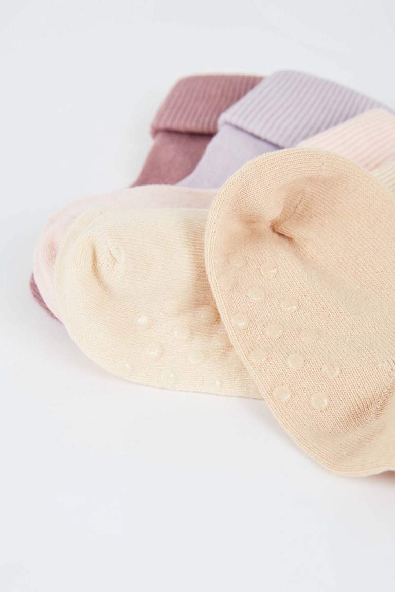 Baby Girl Cotton Non-Slip Sole 5 Pack Long Socks