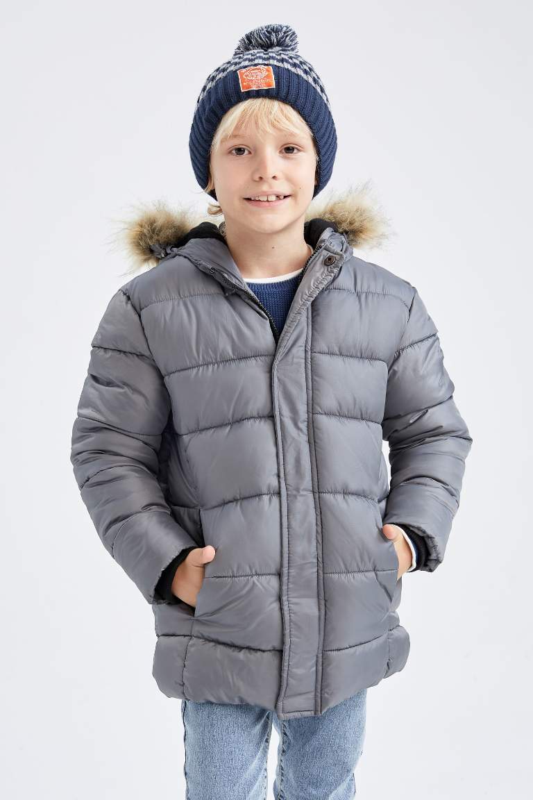 Grey BOYS & TEENS Boy Waterproof Removable Hooded Fur Fleece Lined ...