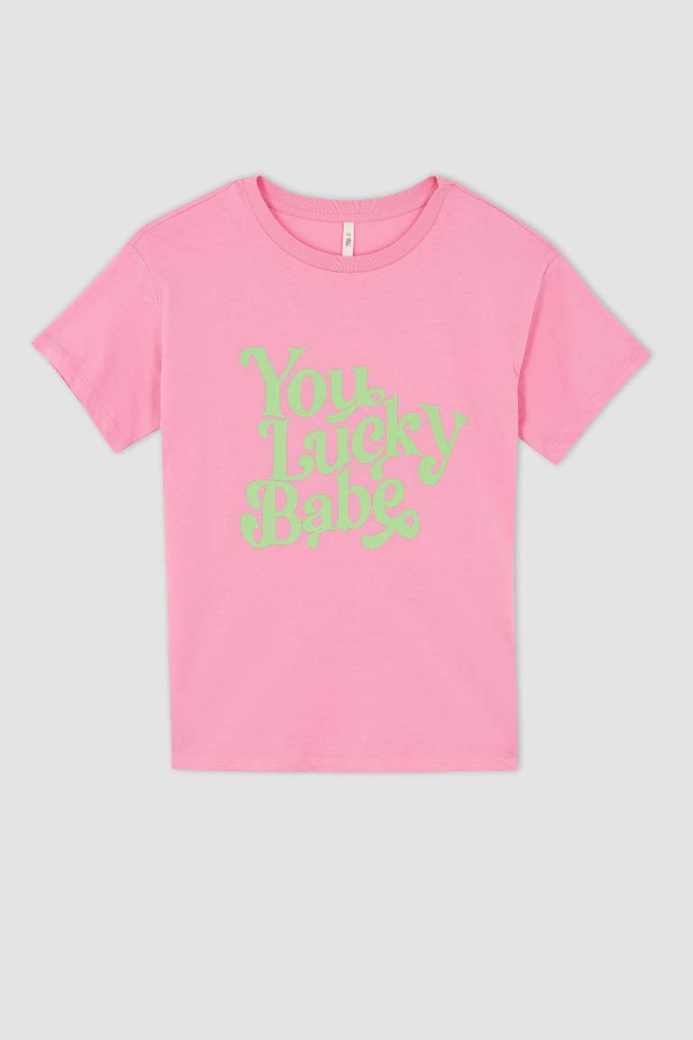 Regular Fit Crew Neck Short Sleeve Slogan Print T-Shirt