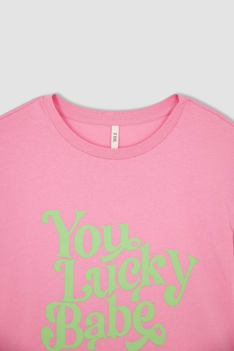 Regular Fit Crew Neck Short Sleeve Slogan Print T-Shirt