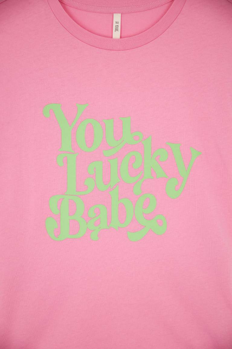 Regular Fit Crew Neck Short Sleeve Slogan Print T-Shirt