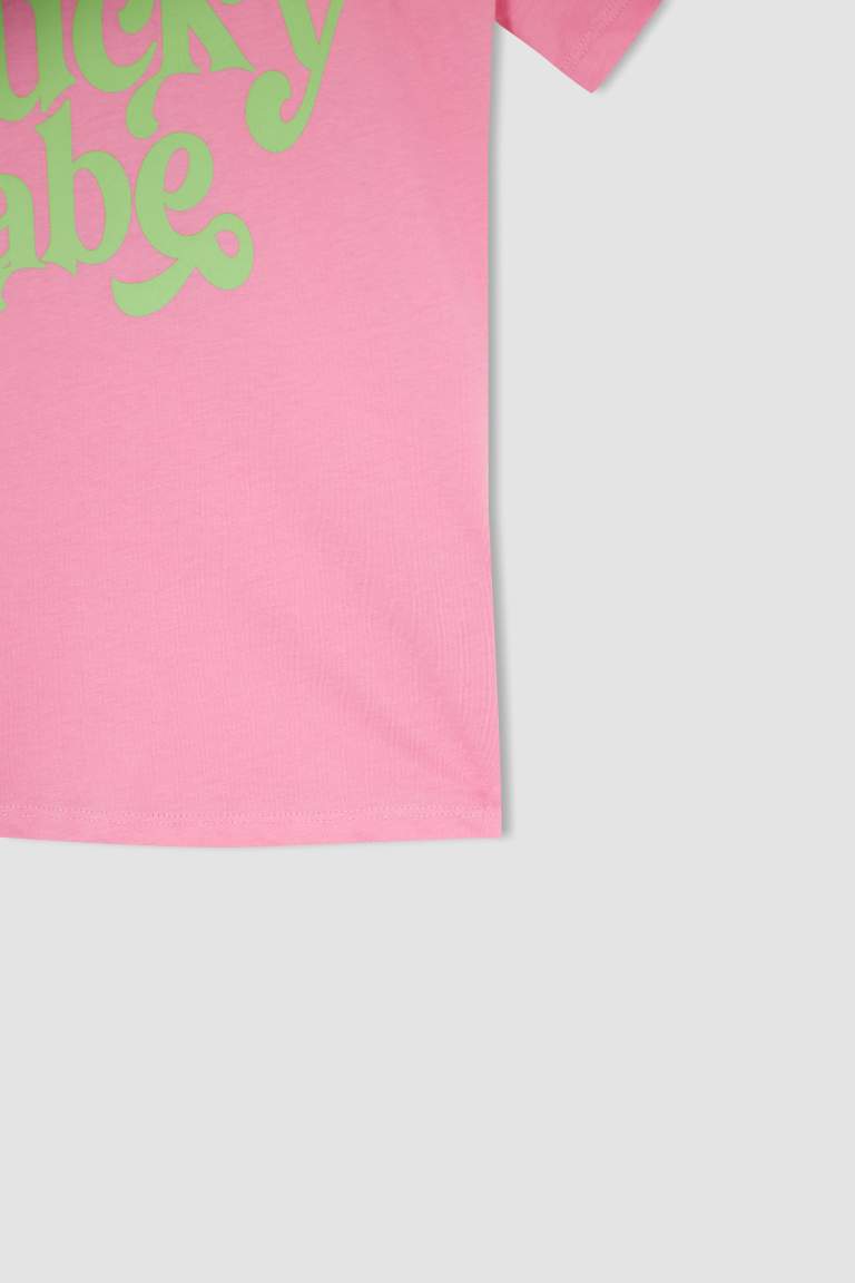 Regular Fit Crew Neck Short Sleeve Slogan Print T-Shirt