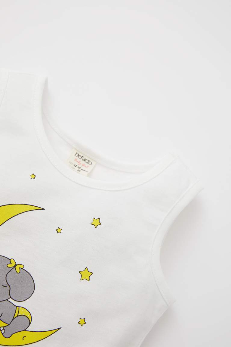 Kız Bebek Ay Baskılı Pamuklu Kolsuz Şort Pijama Takım