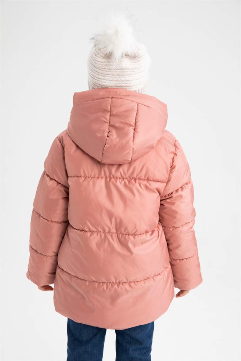 Kız Çocuk Polar Astarlı Kapüşonlu Puffer Şişme Mont