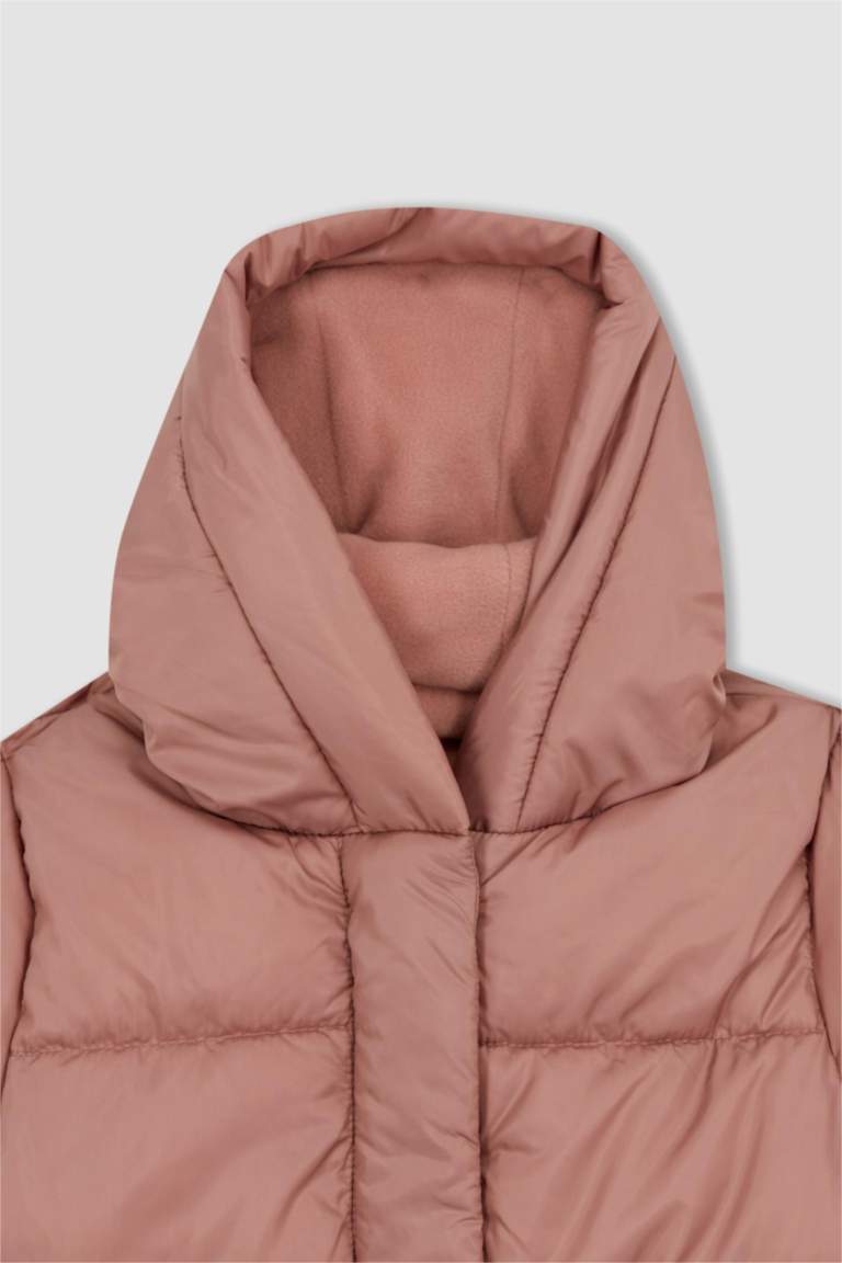 Kız Çocuk Polar Astarlı Kapüşonlu Puffer Şişme Mont