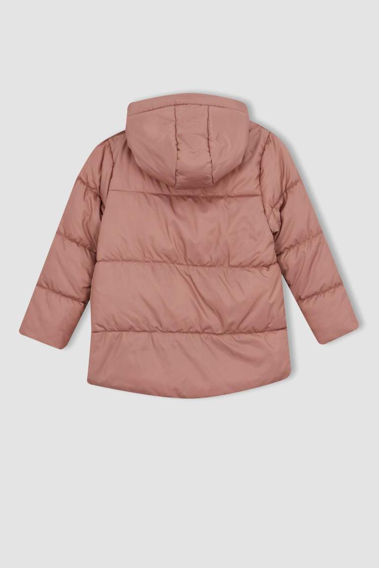 Kız Çocuk Polar Astarlı Kapüşonlu Puffer Şişme Mont