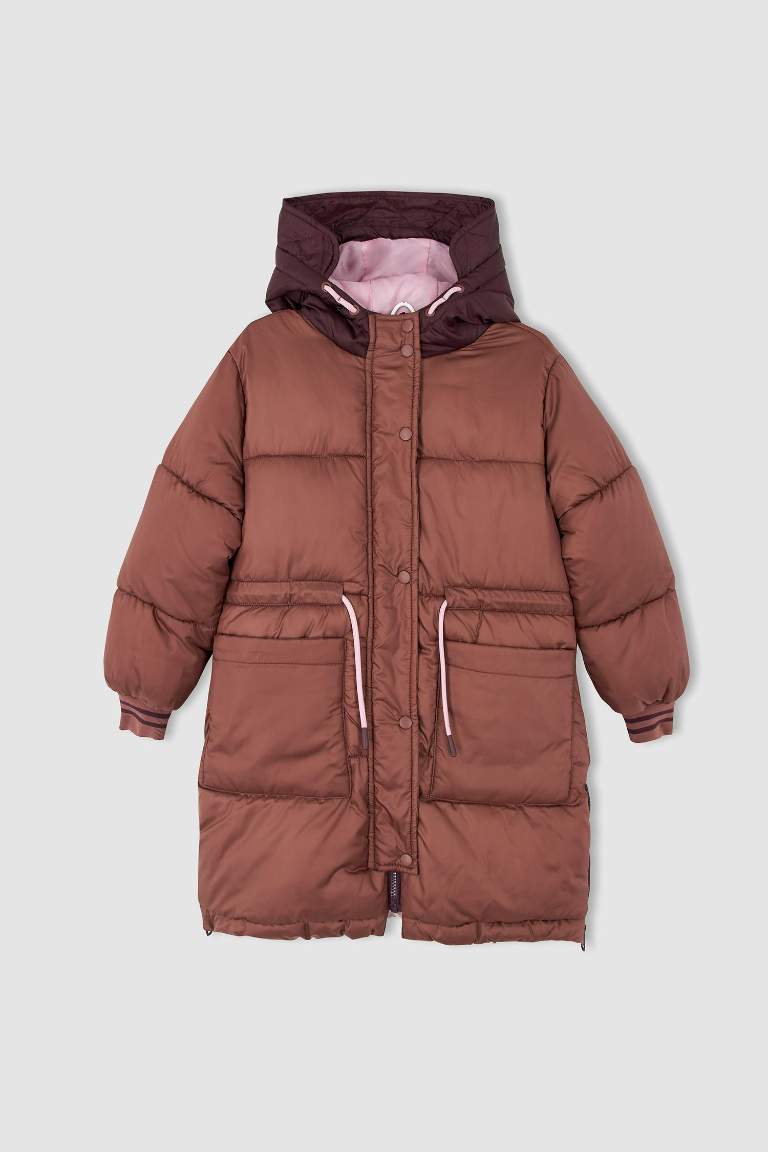 جاكيت بامب طويل بناتي بكابيشون