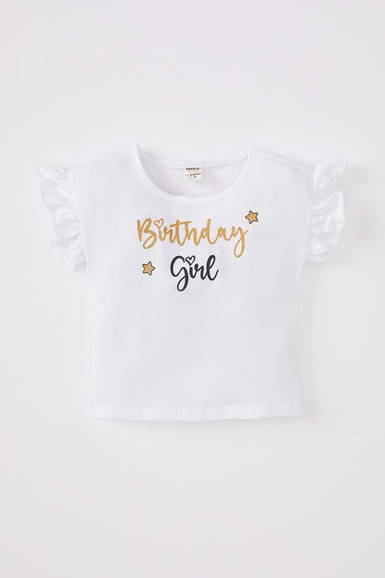 Baby Girl Regular Fit Printed Crew Neck Short Sleeved T-Shirt