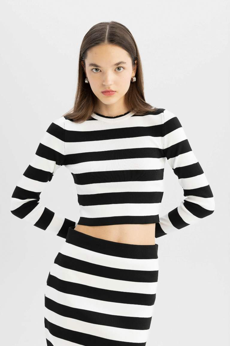 Slim Fit Striped Crew Neck Knitted Pullover