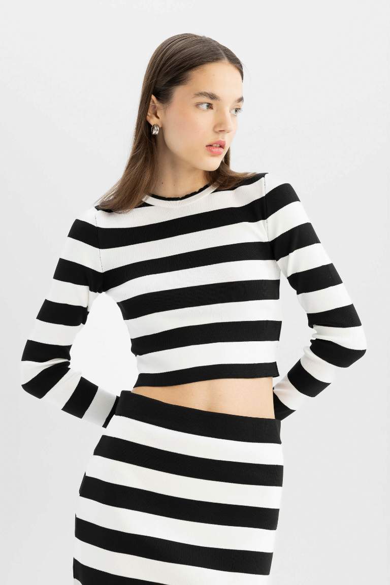 Slim Fit Striped Crew Neck Knitted Pullover