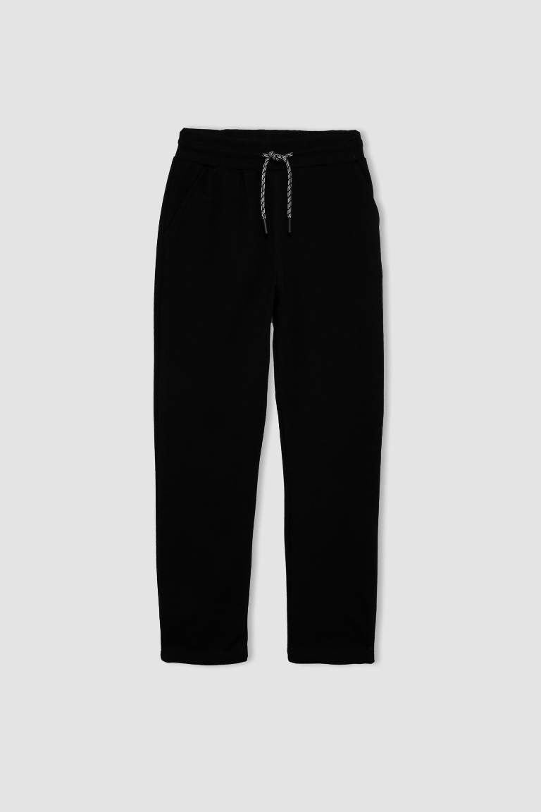 Pantalon de survêtement noir à taille élastique et jambes droites pour garçons