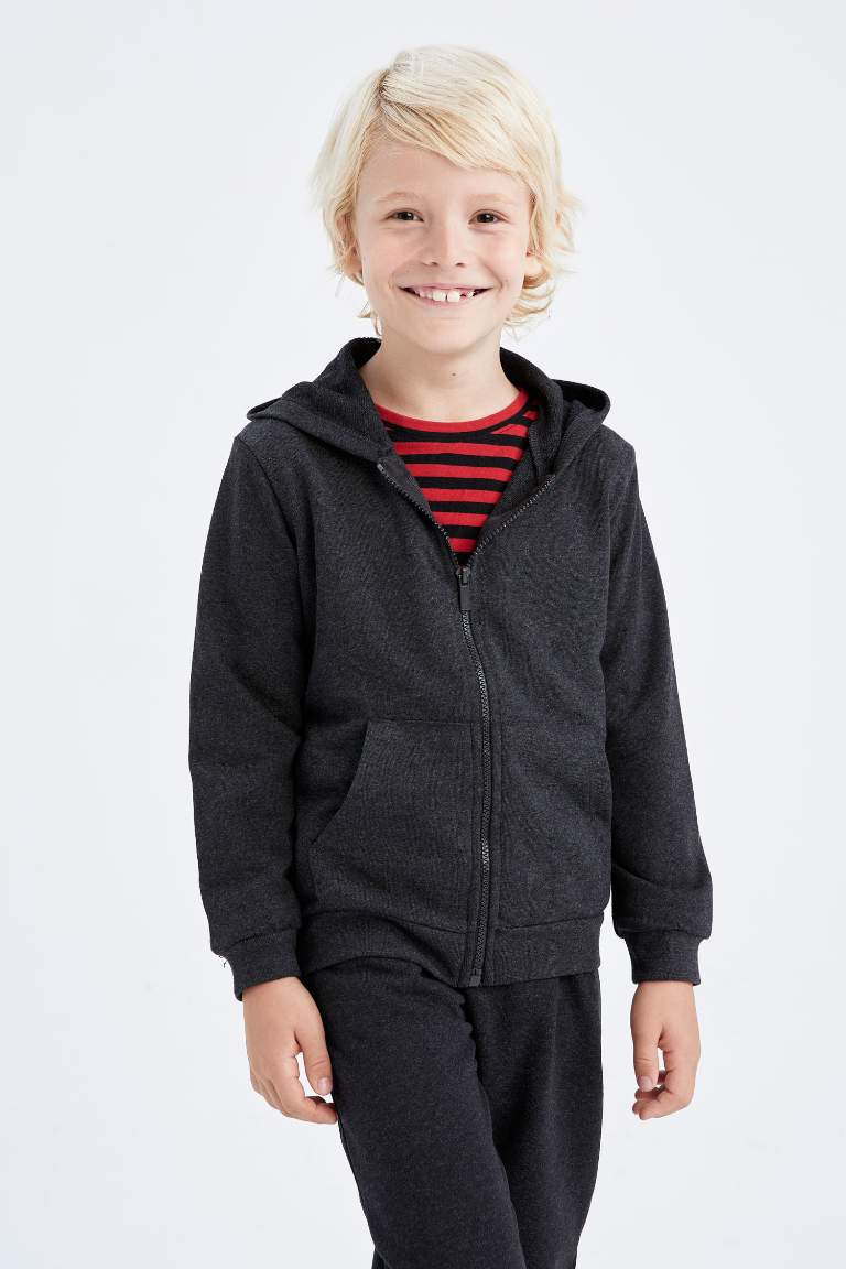 Anthracite BOYS & TEENS Regular Fit Hooded Cardigan 2502407 | DeFacto