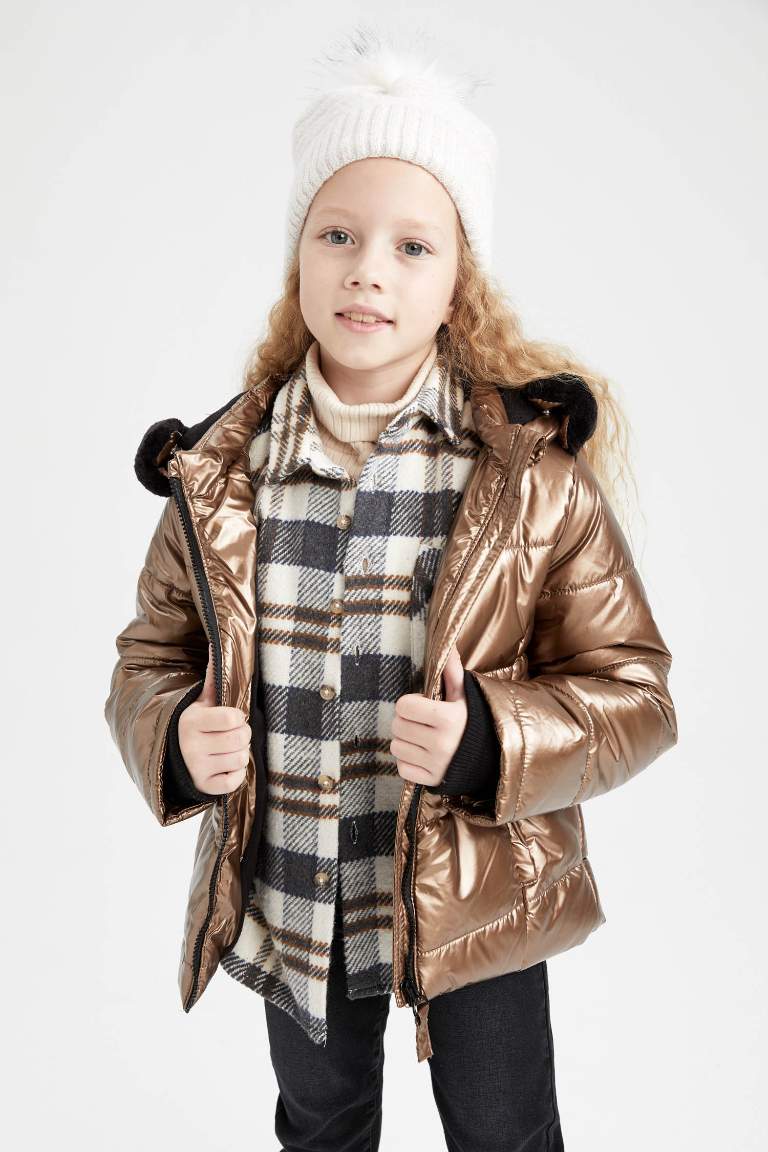 Gold Girls & Teens Girl Hooded Fleece Lined Puffer Jacket 2489796 | DeFacto